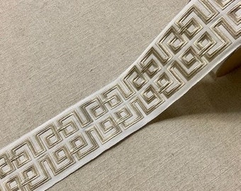 White & Beige High Quality 3.25" Embroidery Trim Tape H-11213 Interior Design / Drapery / Home Decotating /  Upholstery