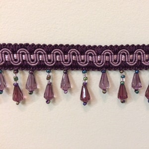 Plum & Purple Crystal Beaded Tassel Fringe Trim 1.5" TF-57/29-27 Drapery / Upholstery / home decor / By The Yard