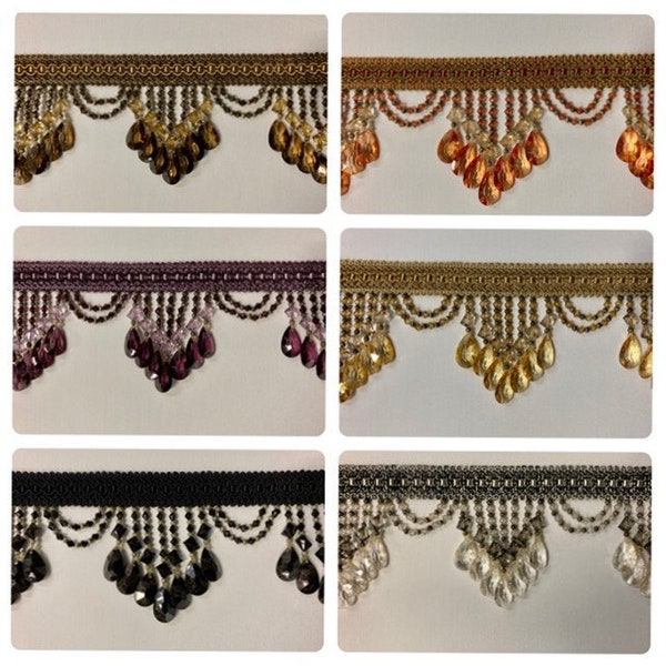 4.25" Lucite Crystal Beaded Fringe Trim TF-78 Collection Various Colors Available / Drapery / Upholstery / Price Per Yard / Handmade