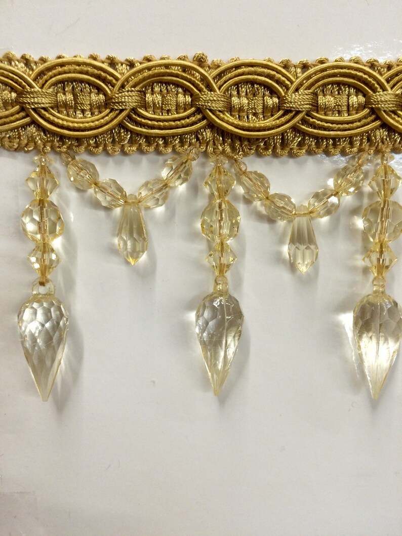 4 Crystal Beaded Fringe Trim Antique Gold Etsy