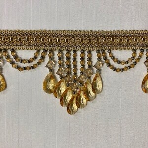 4.25" Dark Gold Lucite Crystal Beaded Fringe Trim TF-78/12-17 Upholstery / Drapery / By The Yard