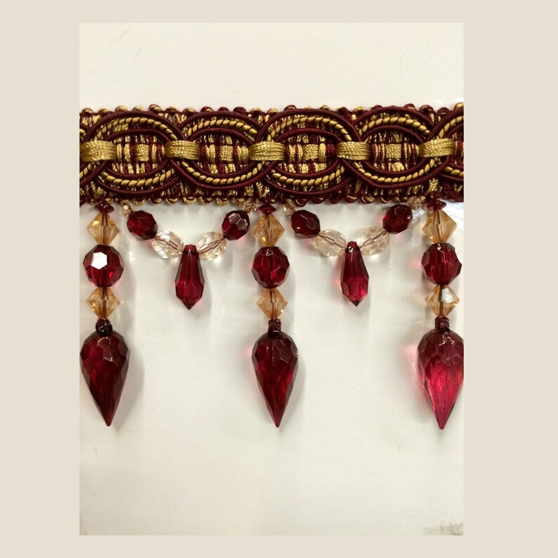 Antique Gold & Burgundy Crystal Beaded Tassel Fringe Trim Etsy