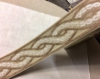 Natural, Cream & Taupe High Quality Woven Velvet Embroidery Trim Tape 3.5" H-1113/2 Upholstery / Bedding / Fabric Borders / By The Yard