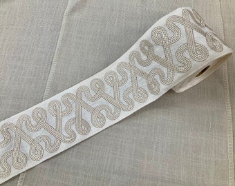 Natural & Natural Woven Embroidery Fabric Tape H-013/2 3" Width Trim Home furnishing / Luxury Interior Design / Designer Upholstery Drapery