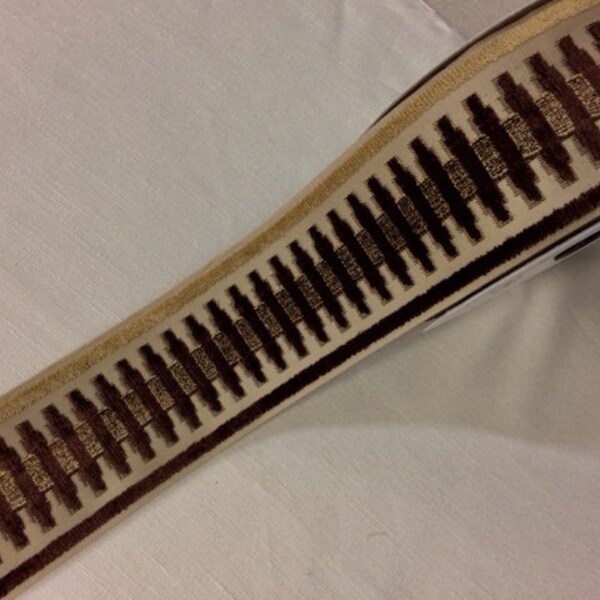 Beige & Brown High Quality Woven Velvet Embroidery Trim Tape 3.5" H-1108/6 Upholstery / Bedding / Fabric Borders / By The Yard