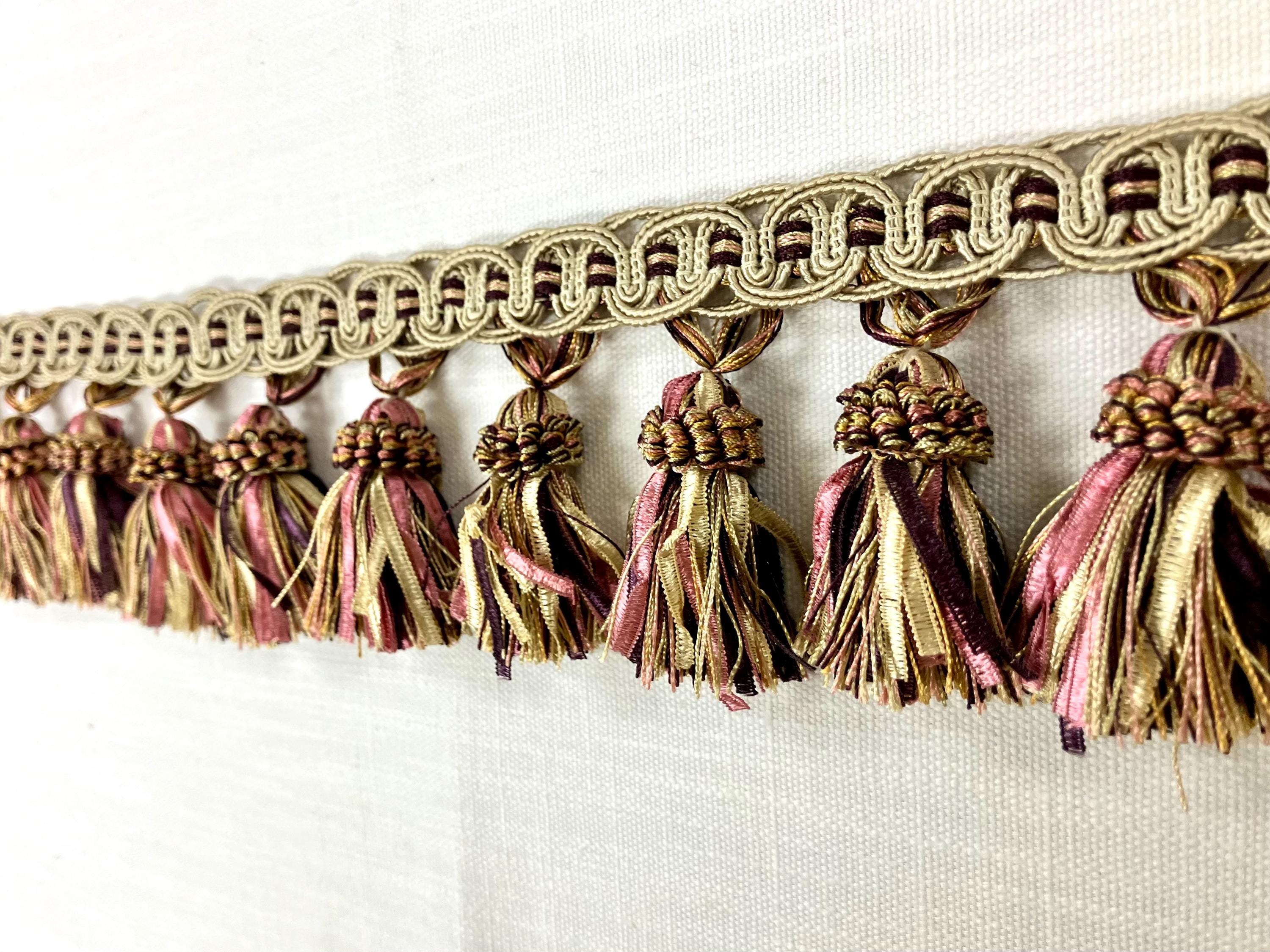Beige, Purple & Lilac Gimp Header Ribbon Tassel Fringe Trim 3.5