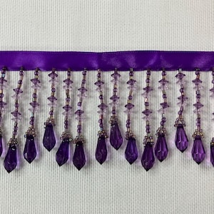 Purple Crystal Beaded Fringe Trim 2.75&quot; Width CBF-19/29-27 Upholstery / Drapery / Interior Design / Home Furnishing / Handmade / By Yard