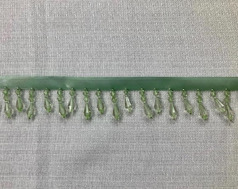 Mint Crystal Beaded Fringe Trim 1.5" Width CBF-3/13 Upholstery / Drapery / Interior Design / Home Furnishing / Handmade
