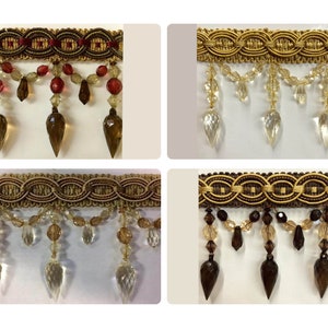 Lucite Crystal Beaded Tassel Fringe Trim 4&quot; Width TF-32 Collage 3 Drapery / Upholstery / home decor / Trimming / By The Yard