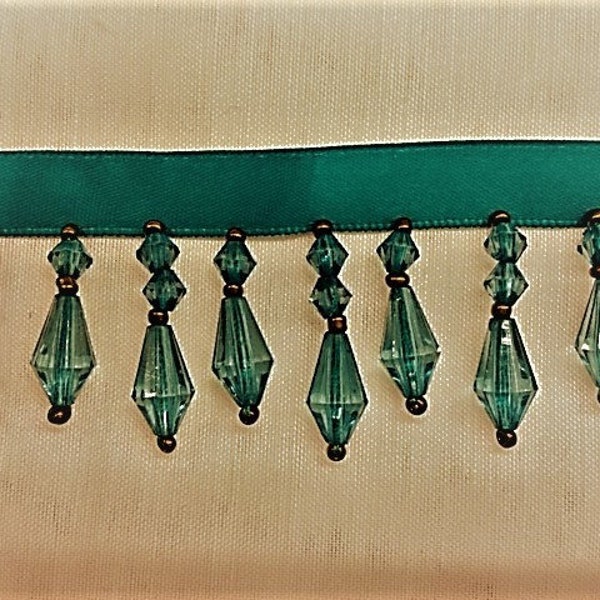 1.5" Teal Crystal Beaded Fringe Trim CBF-3/38 Sold By the Yard