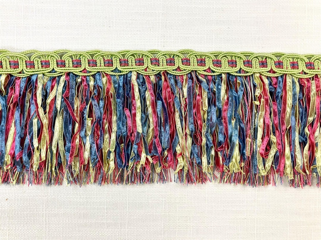 Mint, Hot Pink & French Blue Gimp Header Ribbon Fringe 4.5