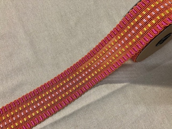 Orange, Pink & Yellow 2.25 Knitted Trim Tape HB-10/49-20 Upholstery /  Drapery / Interior Design / Home Furnishing / Embellishment 