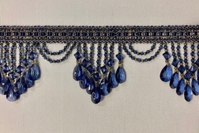 Perial Co Blue Rhinestone Fringe Trim Sold by the Yard 18 inches Wide