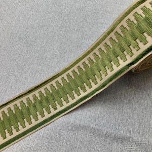 Beige & Green Woven Velvet Embroidery Trim Tape 3.5" Width H-1108/7 Upholstery / Drapery / Interior Design / Home Furnishing / Handmade