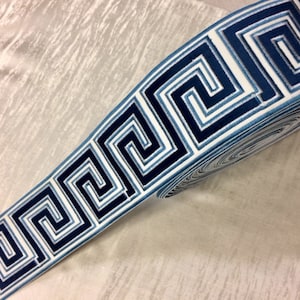 White, Navy, Colonial & Lt. Blue 3.75 Inch Woven Suede Embroidery Trim Tape H-17922 Highest Quality / Drapery / Upholstery / Curtains