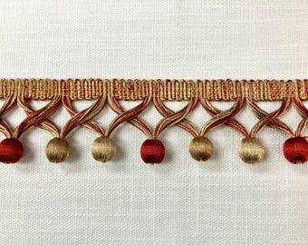 Rust & Tan Tassel Fringe Trim 2" Width TF-59/35-3  Upholstery / Drapery / Interior Design / Home Furnishing / Handmade