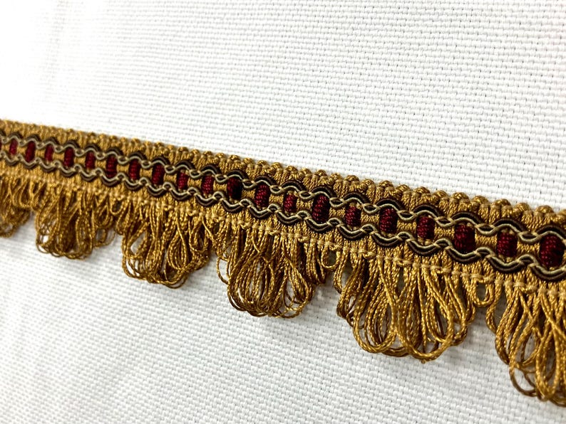Burgundy, Light Brown & Green Ruffled Gimp Header 1 1/8