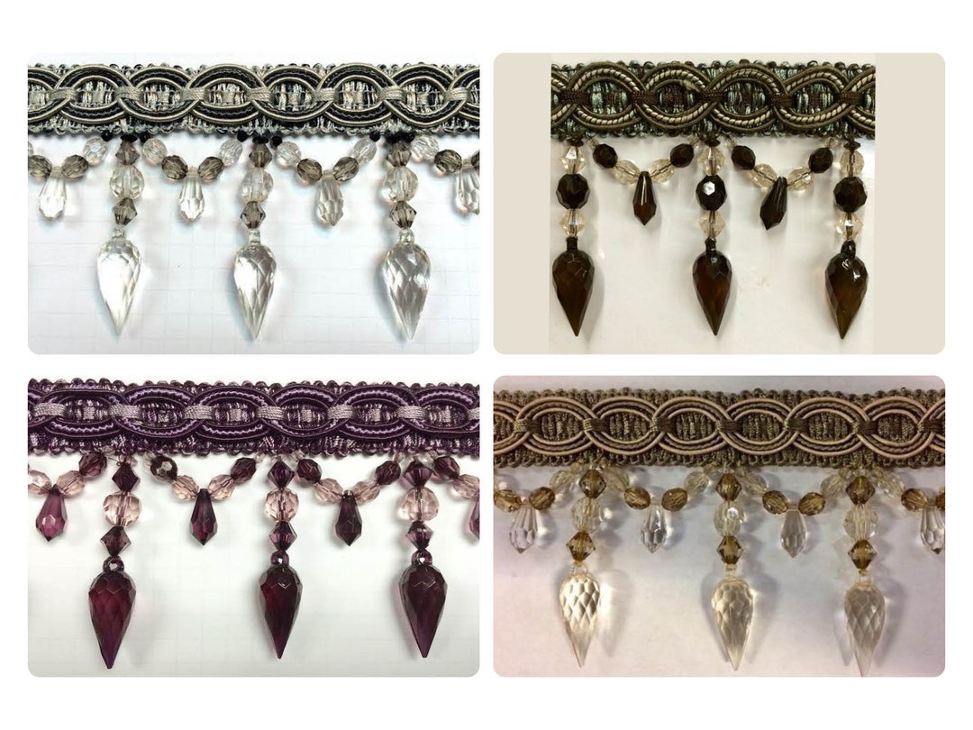4 Lucite Crystal Beaded Tassel Fringe Trim TF32 Collage 2 Drapery
