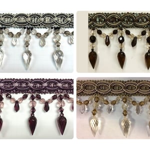 Lucite Crystal Beaded Tassel Fringe Trim 4&quot; Width TF-32 Collage 2/2 Drapery / Upholstery / home furnishing / Drapery / Handmade
