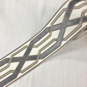 Cream, Silver & Taupe Woven Suede Embroidery Trim Tape  3.75&quot; Width H-179208 Upholstery / Drapery / Interior Design / Home Furnishing