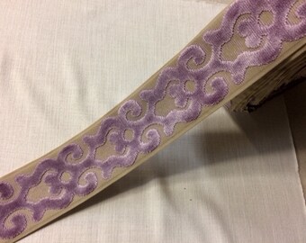Purple & Lilac High Quality Woven Velvet Embroidery Trim Tape 3.5" H-1106/6 Upholstery / Bedding / Fabric Borders / By The Yard