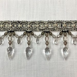 Silver, Dark Gray & Black Lucite Crystal Beaded Tassel Fringe 4&quot; Width TrimTF-32/50-37-47 Drapery / Upholstery / Home Furnishing / Interiors