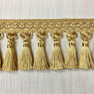 Champagne Tassel Fringe Trim 3.5&quot; Width TF-5/53 Drapery / Upholstery / Interior Design / Home Furnishing / Bedding / Pillows