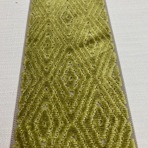 4.5&quot; Taupe & Mint Green Woven Velvet Embroidery Trim Tape H-1104/5 Upholstery / Drapery / Interior Design / Home Furnishing