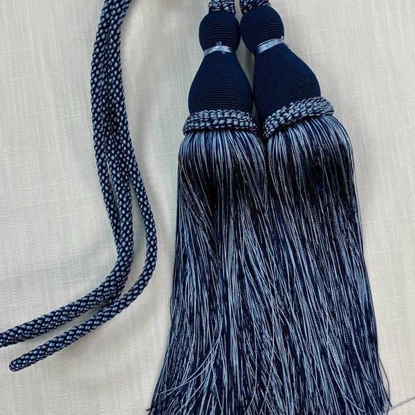 Navy & French Blue Jumbo Double Tassel Tieback 13" Length With 15" Double Loop Twist Cord DCTB-22/46-41 Drapery / Interior Design