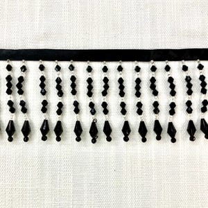 Black & Silver Lucite Crystal Beaded Fringe Trim 2.75&quot; Width CBF-20/47-50 Upholstery / Drapery / Interior Design / Home Furnishing