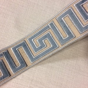 Cream & Light Blue High Quality Greek Key Woven Embroidery Trim Tape H-1156A-5 Upholstery / Fabrics / Drapery / Home Furnishing