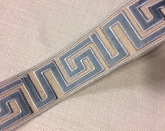 Cream & Light Blue High Quality Greek Key Woven Embroidery Trim Tape H-1156A-5 Upholstery / Fabrics / Drapery / Home Furnishing