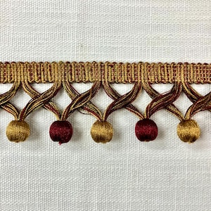 Cranberry & Gold Tassel Fringe Trim 2&quot; Width TF-59/33-7-17 Upholstery / Drapery / Interior Design / Home Furnishing / handmade