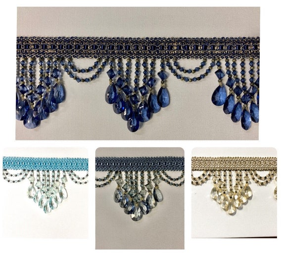 4.25 Lucite Crystal Beaded Fringe Trim TF-78 Collection 3 Various Colors  Available / Drapery / Upholstery / Price per Yard / Handmade 