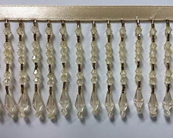 3" Cream & Gold Crystal Beaded Fringe Trim CBF-20/2 Sold By The Yard