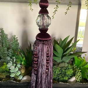14&quot; Length Purple & Lilac Single Tassel Curtain Tieback With Faceted Glass Crystal SCTB-16/29-27 Upholstery Drapery / 18&quot; Twisted Rope Cord