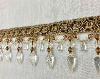 Dark Tan & Light Brown Lucite Crystal Beaded Tassel Fringe 4" Width Trim TF-32/7-8 Drapery / Upholstery / home decor / By The Yard