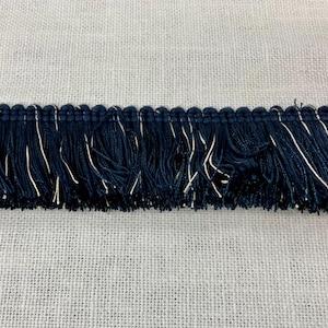 Navy & Beige Thick Brush Fringe Trim 1.75&quot; Width BRF-3/46-4 Upholstery / Drapery / Pillows / Home Furnishing / Interior Design