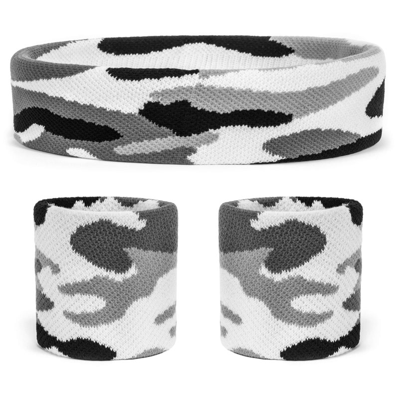 Suddora Camo HeadbandWrist Band Set Working Out Tennis Camouflage Sweatbands for Basketball Gym
