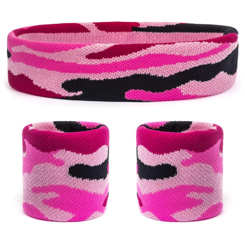 Suddora Camo HeadbandWrist Band Set Working Out Tennis Camouflage Sweatbands for Basketball Gym