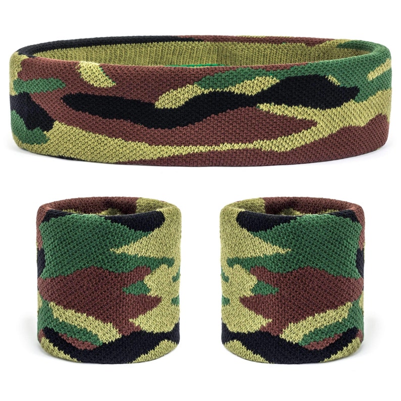 Suddora Camo HeadbandWrist Band Set Working Out Tennis Camouflage Sweatbands for Basketball Gym