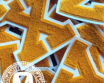 Gold/White 6” Chenille Varsity Letterman Letter Patches / A-Z Available / In-Stock / Ready to Ship / MADE in USA