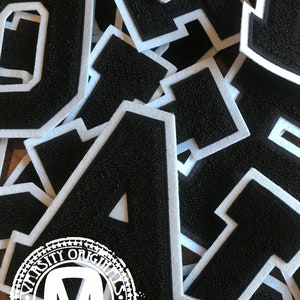 Black/White 6” Chenille Varsity Letterman Letter Patches / A-Z Available / In-Stock / Ready to Ship / MADE in USA