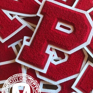 Scarlet Red/White 6” Chenille Varsity Letterman Letter Patches / A-Z Available / In-Stock / Ready to Ship / MADE in USA
