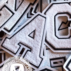 White/Black 6” Chenille Varsity Letterman Letter Patches / A-Z Available / In-Stock / Ready to Ship / MADE in USA