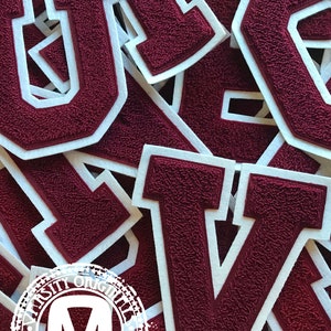 Cardinal/White 6” Chenille Varsity Letterman Letter Patches / A-Z Available / In-Stock / Ready to Ship / MADE in USA