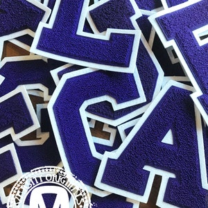 Purple/White 6&quot; Chenille Varsity Letterman Letter Patches / A-Z Available / In-Stock / Ready to Ship / MADE in USA