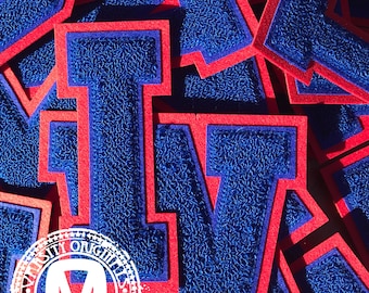 Royal Blue/Scarlet Red 6” Chenille Varsity Letterman Letter Patches / A-Z Available / In-Stock / Ready to Ship / MADE in USA