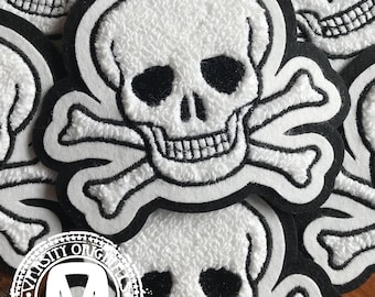 Chenille Skull and Crossbones Patches / In-Stock / Ready to Ship / MADE in USA