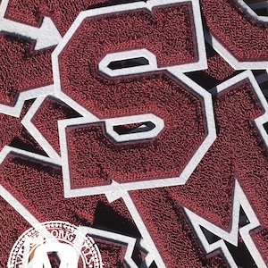 Maroon/Grey 6” Chenille Varsity Letterman Letter Patches / A-Z Available / In-Stock / Ready to Ship / MADE in USA